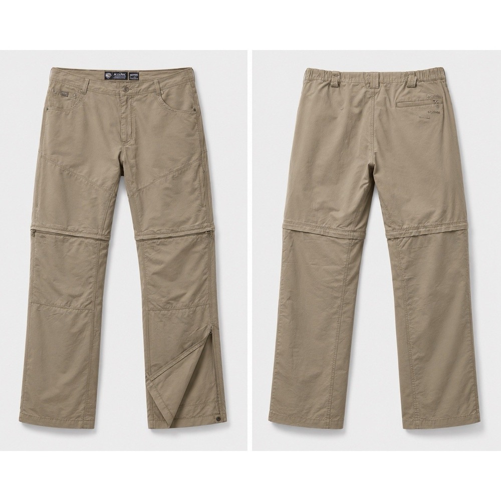 Kuhl Mens RENEGADE STEALTH Zip Off Convertible Cargo tan grn Pants 40 x 34